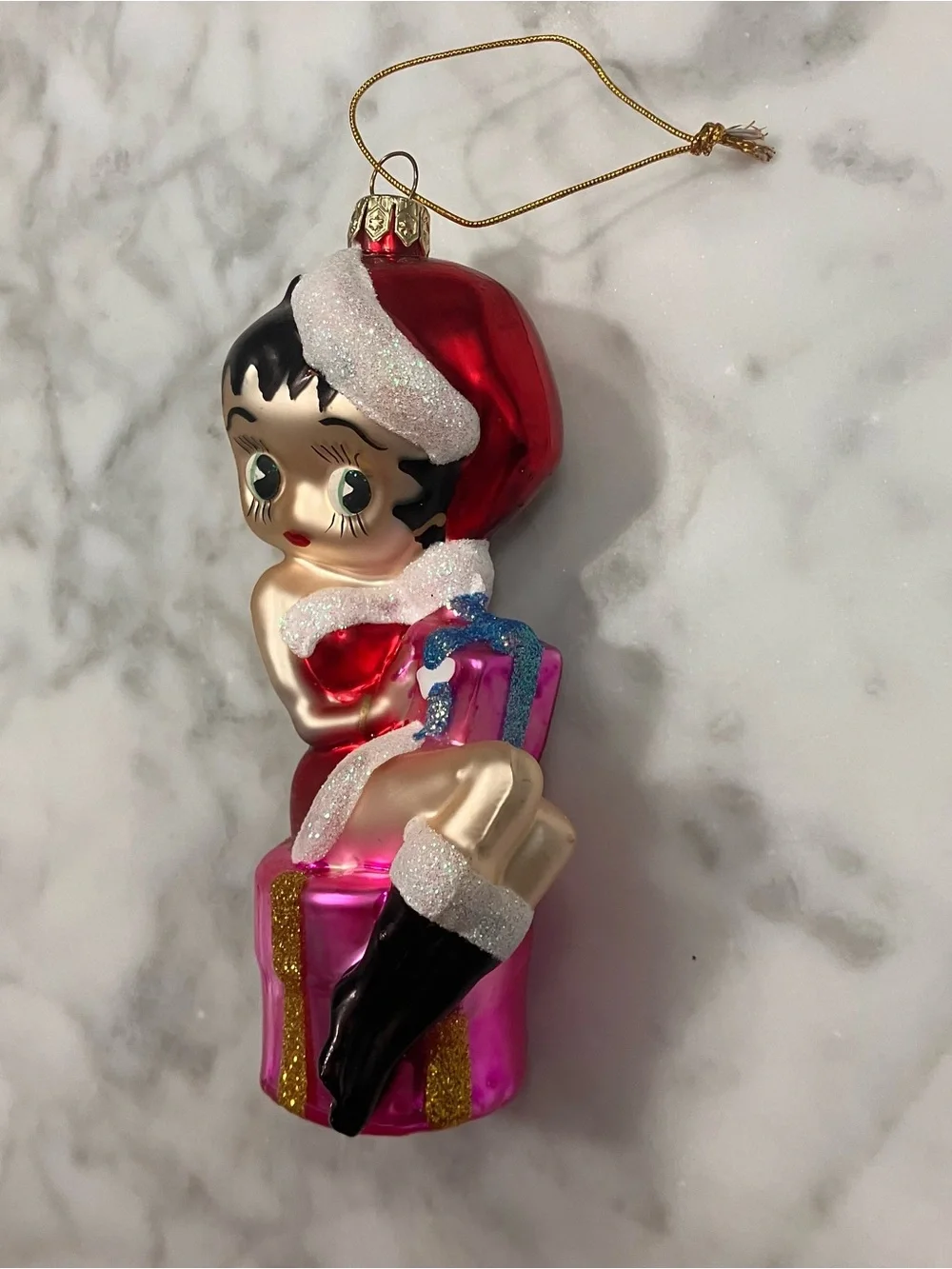 Betty Boop Santa Hat Hand crafted glass Christmas Ornament Kurt S. Adler in box